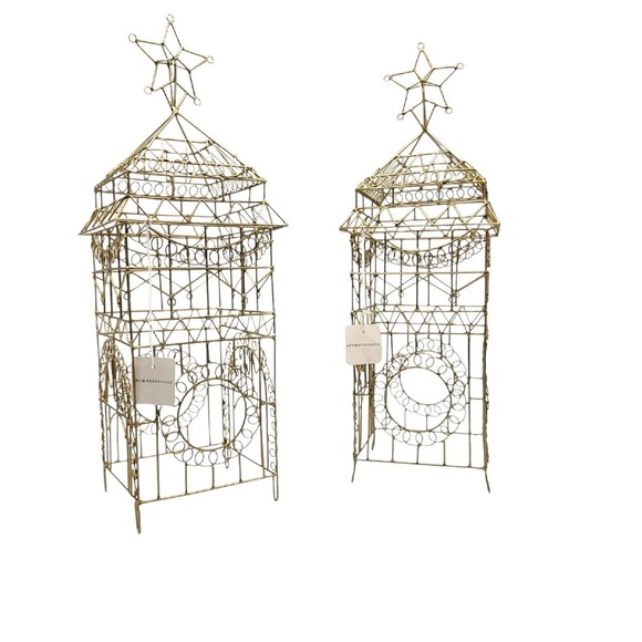 Anthropologie Other - SET Anthropologie Home ARIELE Metal Wire Sculpture House Gold Star Decor 18"